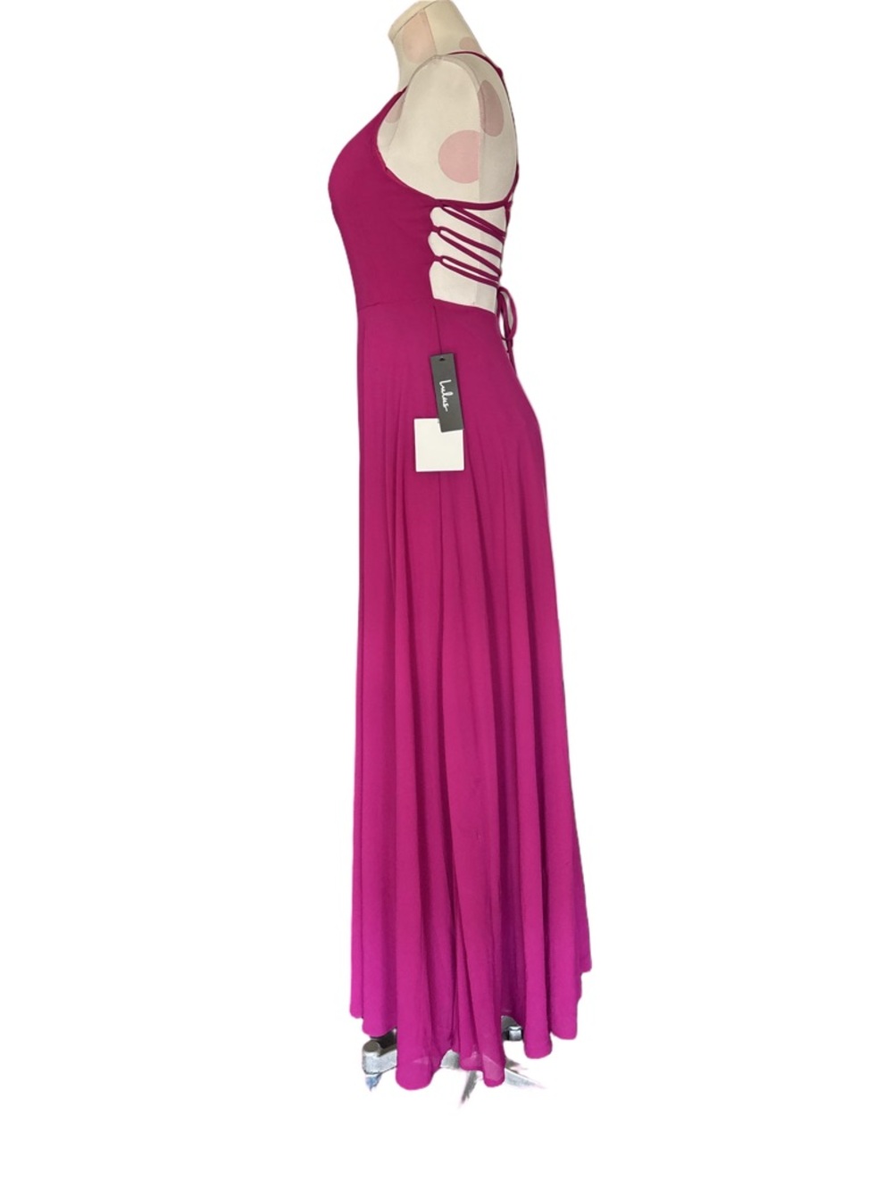 NWT Romantic Strappy To Be Here Magenta Lace-Up Maxi Dress - small - Picture 11 of 13